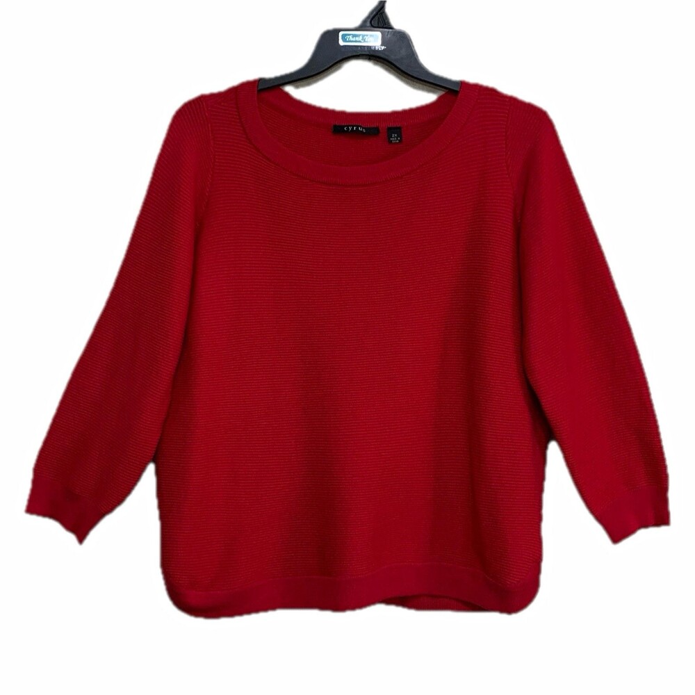 Cyrus Sweater Women's Size 2X Red Solid Knit Long Sleeve Round Neck Pullover